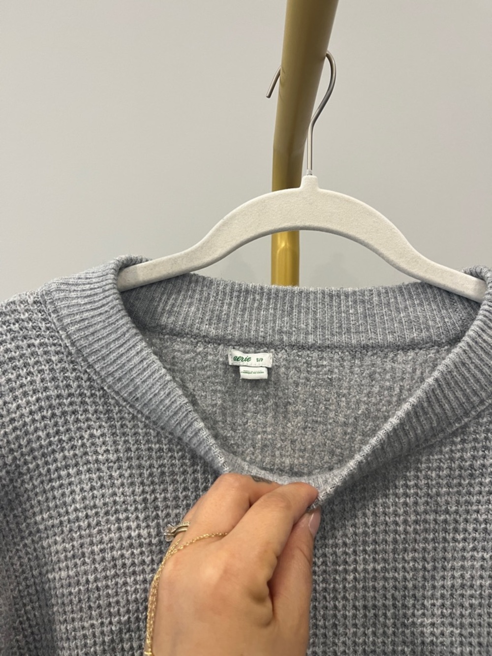 Aerie Light Grey Waffle Knit Crew Sweater - Picture 2 of 4